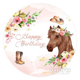 Runden Rosa Blume Mit Pferd Glücklich Geburtstag Hintergrund
